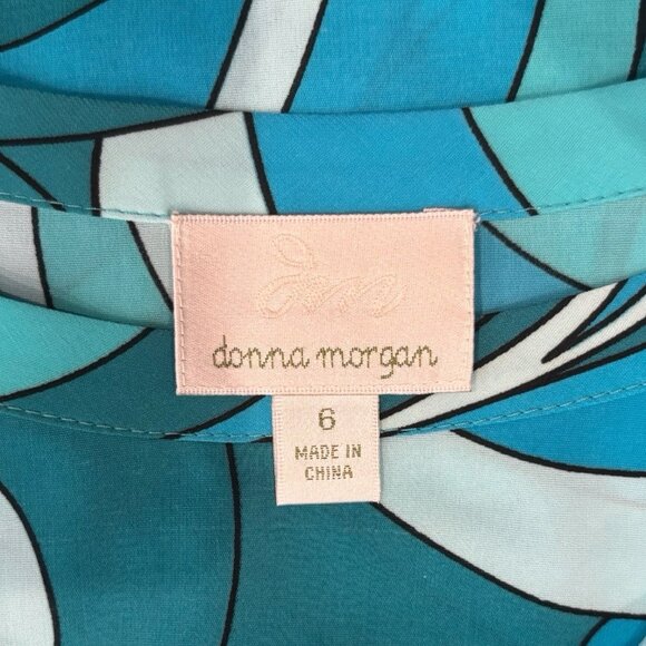 Donna Morgan Size 6 Swirl Print Dress | Turquoise Teal Blue | Belted Psychedelic - Picture 3 of 6